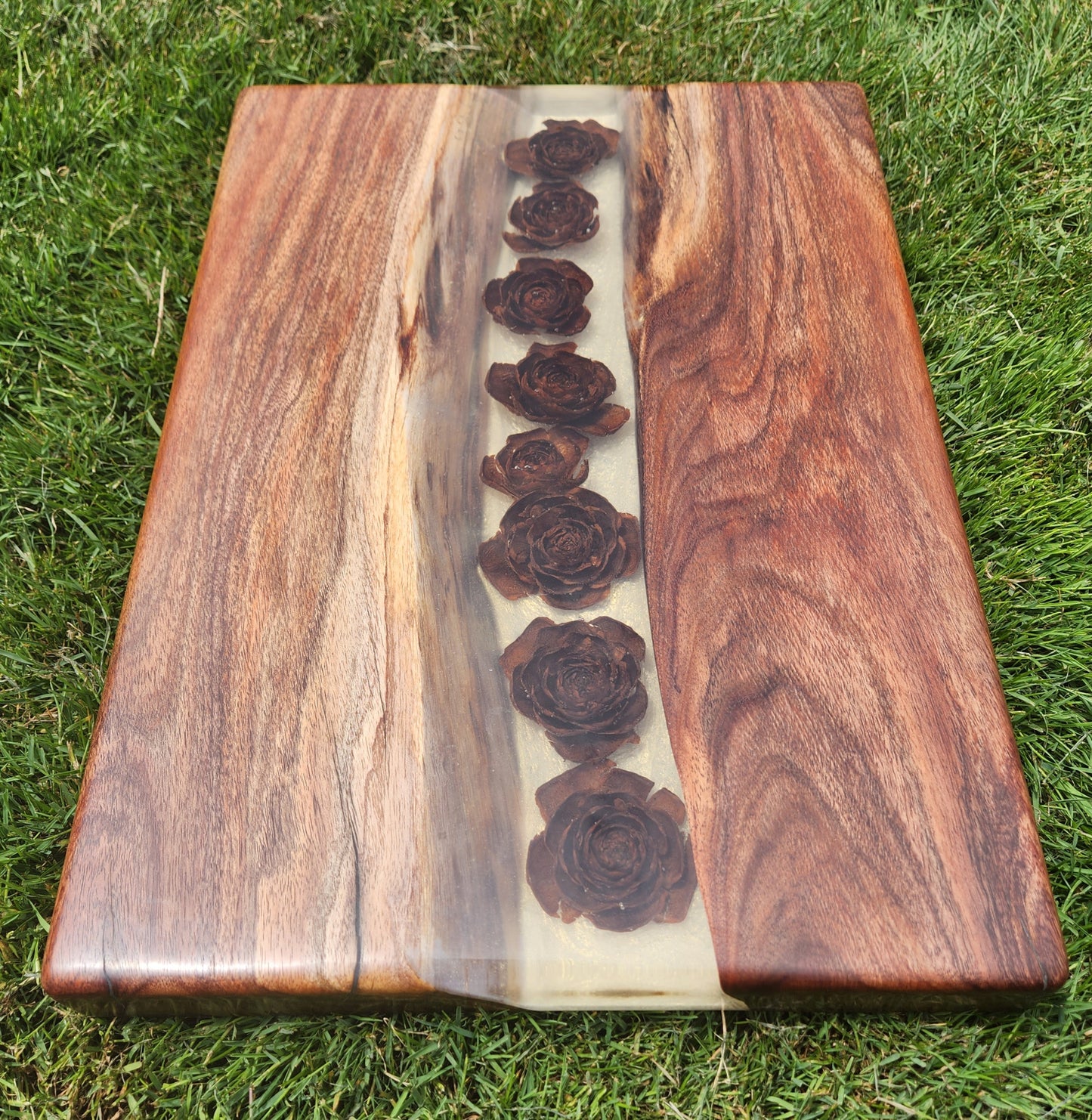 Blackwood Charcuterie Board with Cedar Cones and Resin