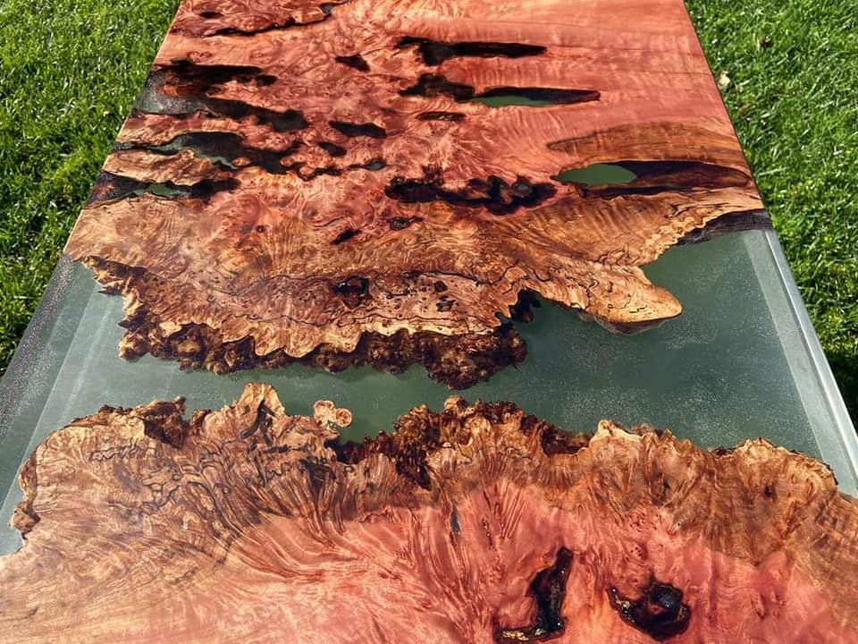 Myrtle Burl Coffee Table with Resin Detail