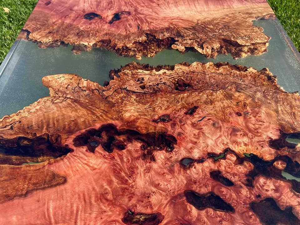 Myrtle Burl Coffee Table with Resin Detail