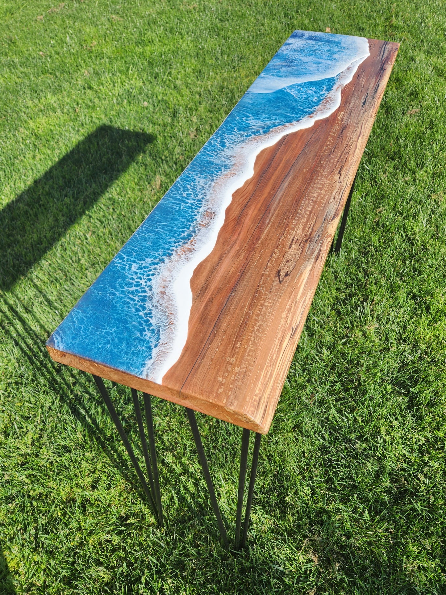 Tiger Myrtle Hall Way Table with Resin Double Wave