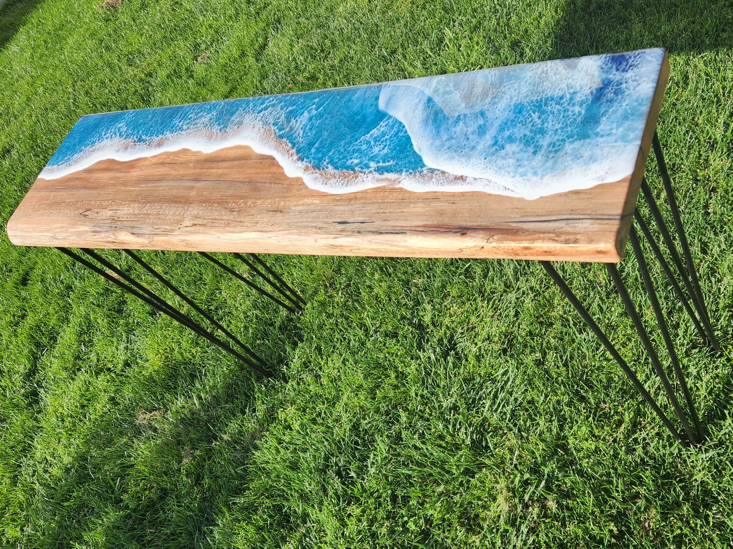 Tiger Myrtle Hall Way Table with Resin Double Wave