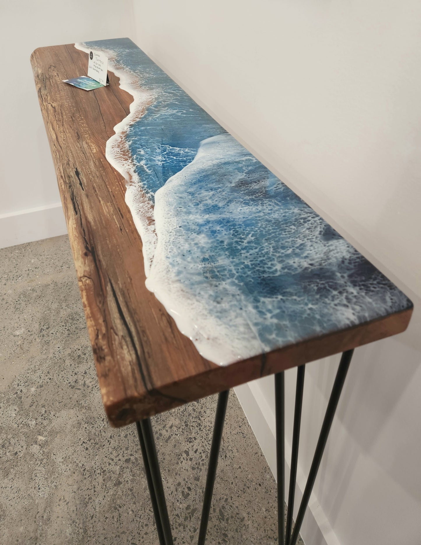 Tiger Myrtle Hall Way Table with Resin Double Wave