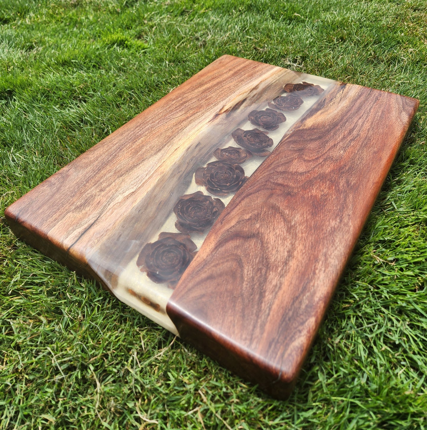 Blackwood Charcuterie Board with Cedar Cones and Resin