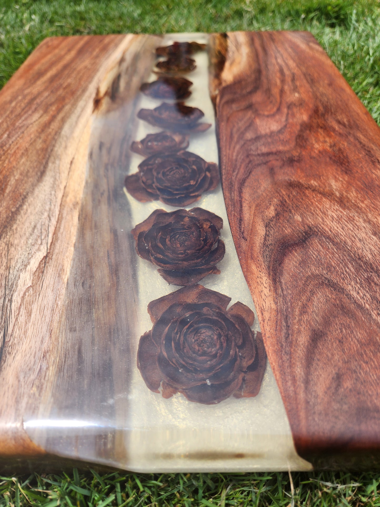 Blackwood Charcuterie Board with Cedar Cones and Resin