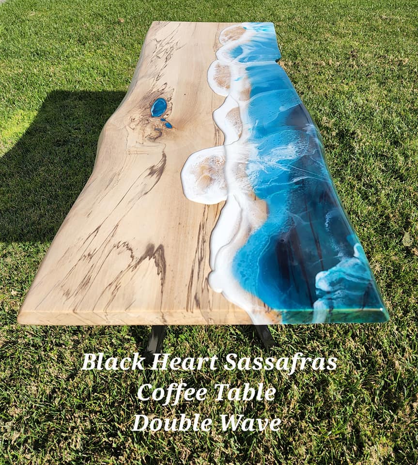 Black Heart Sassafras Table with Resin Double Wave