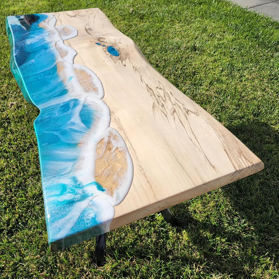 Black Heart Sassafras Table with Resin Double Wave