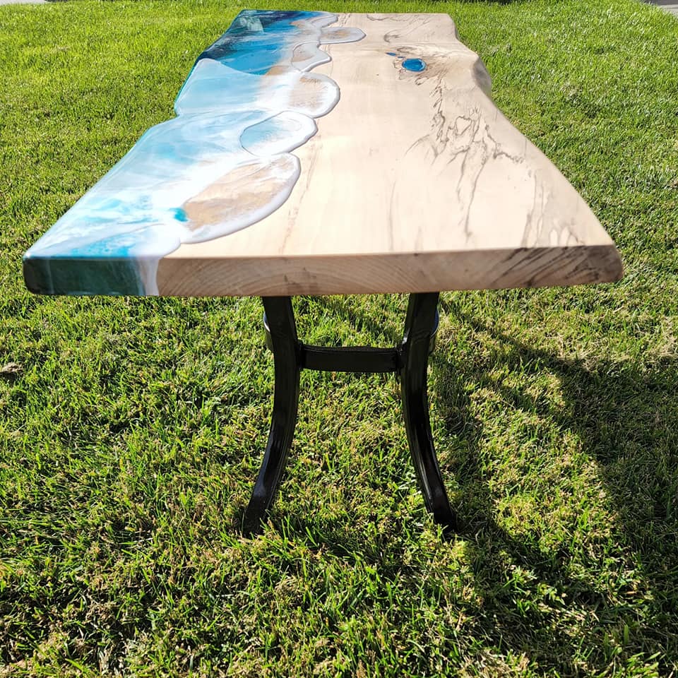 Black Heart Sassafras Table with Resin Double Wave