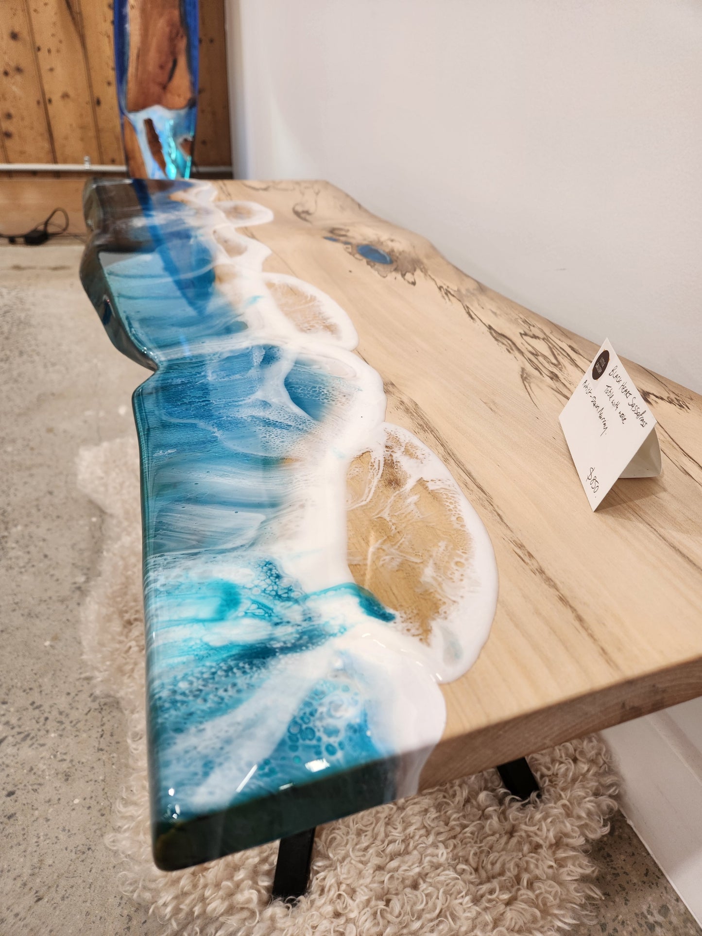 Black Heart Sassafras Table with Resin Double Wave