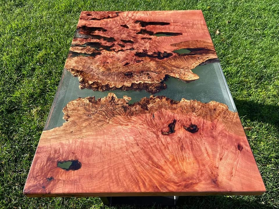 Myrtle Burl Coffee Table with Resin Detail