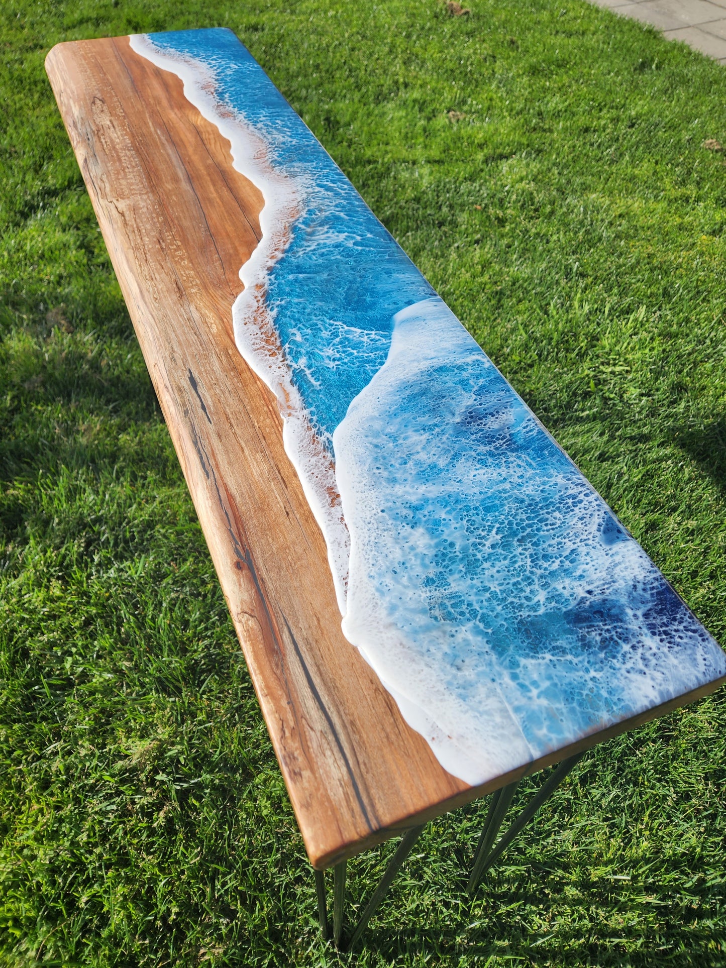 Tiger Myrtle Hall Way Table with Resin Double Wave