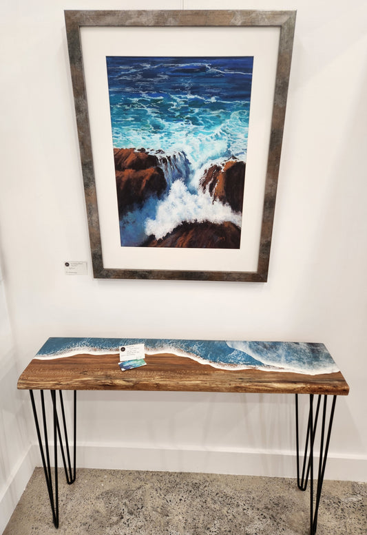 Tiger Myrtle Hall Way Table with Resin Double Wave